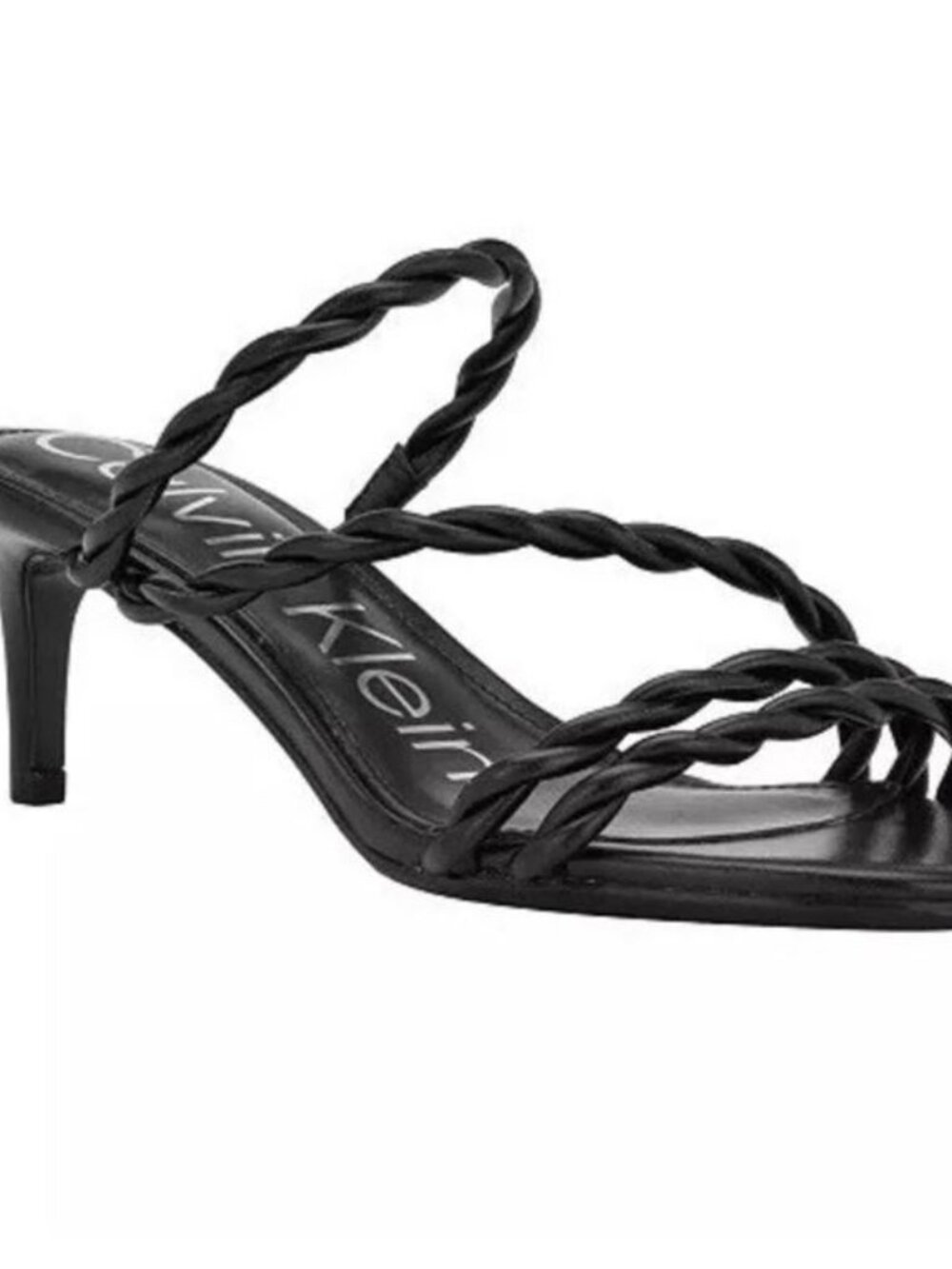 Calvin Klein Aleyia Black Slip On Sandals Twist Strap